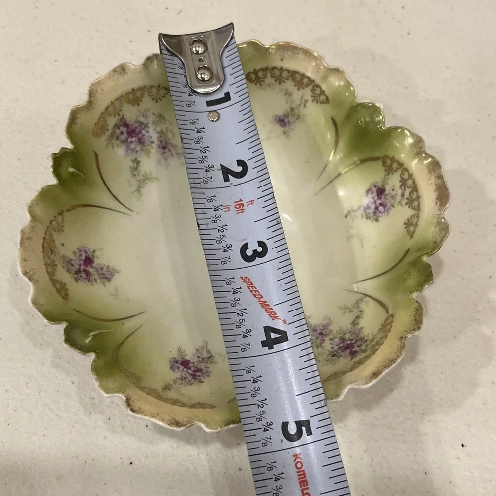 Vintage Porcelain RS Prussia  Berry Bowl Green, Pink Gold Trim 5